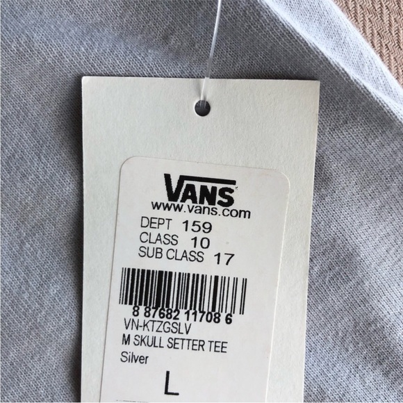 Vans 💯 % Cotton Graphic Skull Setter Gray Silver Black Short Sleeve Tee L - Picture 9 of 9